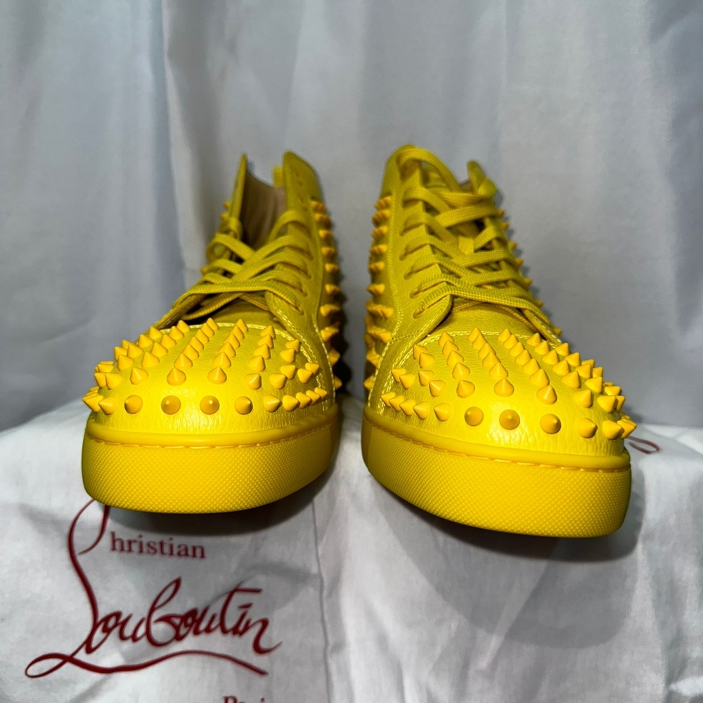 š„SOLDš„NWT CHRISTIAN LOUBOUTIN MEN'S LOUIS FLAT LEATHER SPIKE HIGH-TOP SNEAKERS - Picture 14 of 16